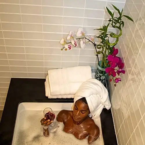 Mosobam 700 GSM Hotel Luxury Bath Towels 30X58, White, Set of 4, Oversized Turkish Towels, Viscose Made from Bamboo - Turkish Cotton - Image 6