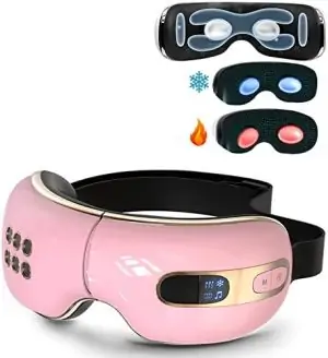fmlave Eye Massager with Heat and Cooling for Migraines, Dry Eyes, Dark Circles, Rechargeable Bluetooth Music Heated Eye Mask Massager Improve Sleeping - Christmas Gifts for Women and Men (Pink)