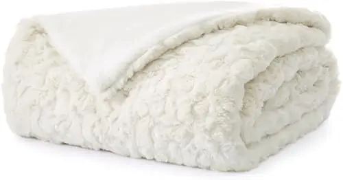 UGG 25517 Amanda Reversible Throw Blanket Flannel Plush Warm Cuddly Cozy Furry Luxurious Soft Blankets for Couch or Bed, 70 x 50-inch, Snow - Image 7