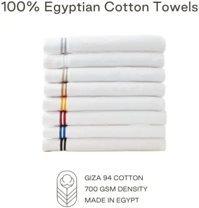 MALEK Luxury Cotton Towel Set - 700 GSM, 100% Cotton, Decorative Bathroom Towel Set, 2 Bath Towels, Hand Towels & Wash Cloths - Highly Durable, Soft & Absorbent - White with Double Camel Stripe - Image 5