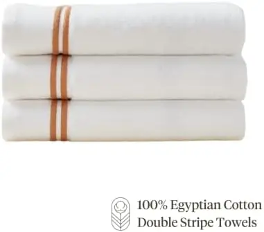 MALEK Luxury Cotton Towel Set - 700 GSM, 100% Cotton, Decorative Bathroom Towel Set, 2 Bath Towels, Hand Towels & Wash Cloths - Highly Durable, Soft & Absorbent - White with Double Camel Stripe - Image 4