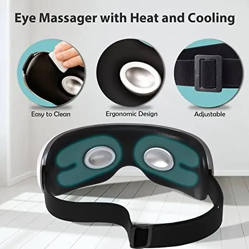 fmlave Eye Massager with Heat and Cooling for Migraines, Dry Eyes, Dark Circles, Rechargeable Bluetooth Music Heated Eye Mask Massager Improve Sleeping - Christmas Gifts for Women and Men (White) - Image 7