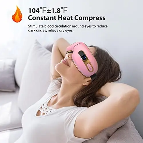 fmlave Eye Massager with Heat and Cooling for Migraines, Dry Eyes, Dark Circles, Rechargeable Bluetooth Music Heated Eye Mask Massager Improve Sleeping - Christmas Gifts for Women and Men (Pink) - Image 3