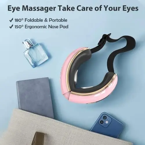 fmlave Eye Massager with Heat and Cooling for Migraines, Dry Eyes, Dark Circles, Rechargeable Bluetooth Music Heated Eye Mask Massager Improve Sleeping - Christmas Gifts for Women and Men (Pink) - Image 7