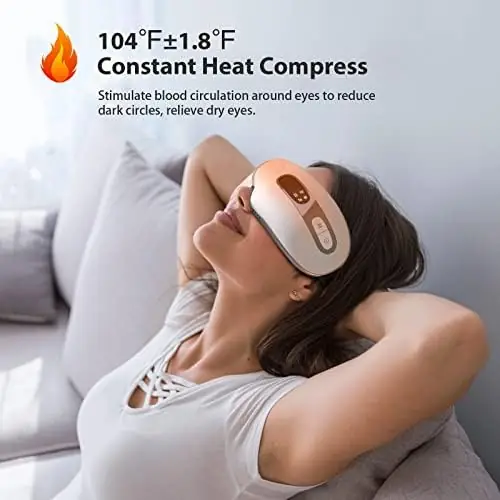 fmlave Eye Massager with Heat and Cooling for Migraines, Dry Eyes, Dark Circles, Rechargeable Bluetooth Music Heated Eye Mask Massager Improve Sleeping - Christmas Gifts for Women and Men (White) - Image 3