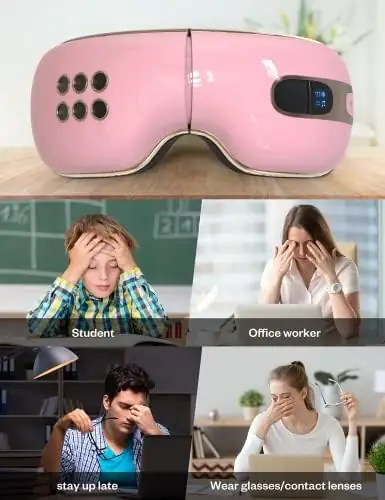 fmlave Eye Massager with Heat and Cooling for Migraines, Dry Eyes, Dark Circles, Rechargeable Bluetooth Music Heated Eye Mask Massager Improve Sleeping - Christmas Gifts for Women and Men (Pink) - Image 6