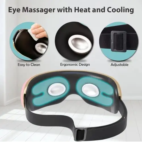 fmlave Eye Massager with Heat and Cooling for Migraines, Dry Eyes, Dark Circles, Rechargeable Bluetooth Music Heated Eye Mask Massager Improve Sleeping - Christmas Gifts for Women and Men (Pink) - Image 9