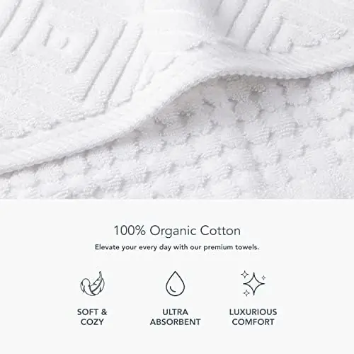 Texere 100% Organic Cotton Diamond Jacquard 700 GSM Luxury Bath Towel Sets - Ultra Soft and Absorbent Hotel and Spa Quality (Diamond, Bright White, 4 Bath Towels) - Image 2