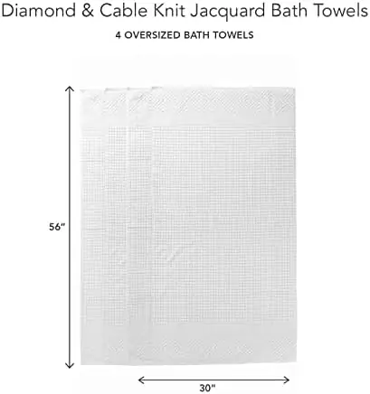 Texere 100% Organic Cotton Diamond Jacquard 700 GSM Luxury Bath Towel Sets - Ultra Soft and Absorbent Hotel and Spa Quality (Diamond, Bright White, 4 Bath Towels) - Image 6