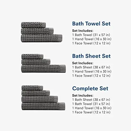 ONSEN Complete Bath Towel Set - Waffle Weave 100% Supima Cotton Towel - Lusciously Soft, Durable, Fast Absorbing Waffle Towel Bath Towel, White - Image 5