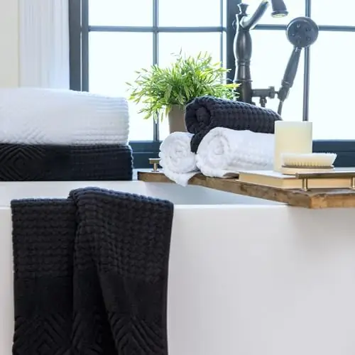 Texere 100% Organic Cotton Diamond Jacquard 700 GSM Luxury Bath Towel Sets - Ultra Soft and Absorbent Hotel and Spa Quality (Diamond, Bright White, 4 Bath Towels) - Image 3