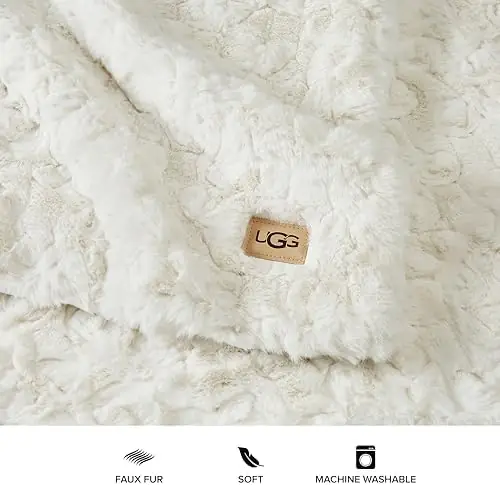 UGG 25517 Amanda Reversible Throw Blanket Flannel Plush Warm Cuddly Cozy Furry Luxurious Soft Blankets for Couch or Bed, 70 x 50-inch, Snow - Image 4