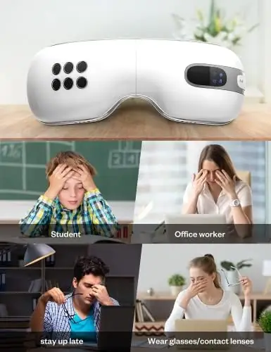 fmlave Eye Massager with Heat and Cooling for Migraines, Dry Eyes, Dark Circles, Rechargeable Bluetooth Music Heated Eye Mask Massager Improve Sleeping - Christmas Gifts for Women and Men (White) - Image 8