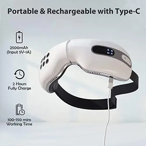 fmlave Eye Massager with Heat and Cooling for Migraines, Dry Eyes, Dark Circles, Rechargeable Bluetooth Music Heated Eye Mask Massager Improve Sleeping - Christmas Gifts for Women and Men (White) - Image 5