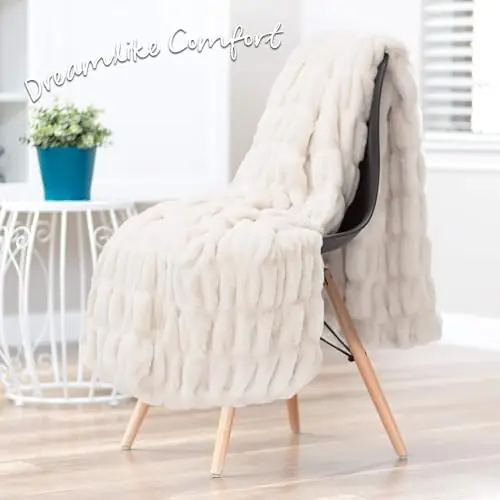 Chanasya Premium Ruched Faux Fur Throw Blanket - Luxurious, Soft Reversible Mink Blanket - 108" x 86” (King Size) - Cloud - Image 6