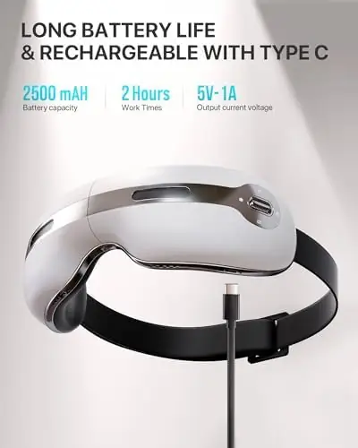 ALLJOY Eye Massager with Heat and Cooling for Migraines, Dry Eyes, and Dark Circles - Rechargeable Bluetooth Music Heated Eye Mask Massager for Sleeping and Relaxing - Ideal Gifts for Men/Women - Image 7