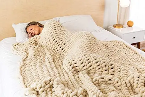 SAMIAH LUXE Beige White Chunky Cable Knit Blanket Throw 50x60 for Boho Decor,Large Thick Knitted Blanket Yarn Throw for Couch/King/Queen - Image 7