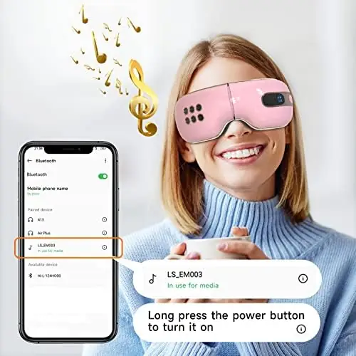 fmlave Eye Massager with Heat and Cooling for Migraines, Dry Eyes, Dark Circles, Rechargeable Bluetooth Music Heated Eye Mask Massager Improve Sleeping - Christmas Gifts for Women and Men (Pink) - Image 4