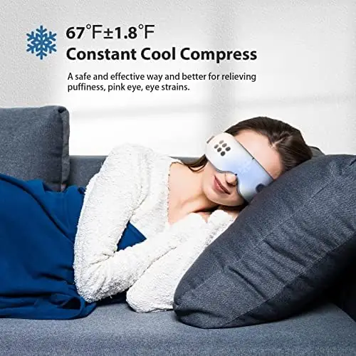 fmlave Eye Massager with Heat and Cooling for Migraines, Dry Eyes, Dark Circles, Rechargeable Bluetooth Music Heated Eye Mask Massager Improve Sleeping - Christmas Gifts for Women and Men (White) - Image 2