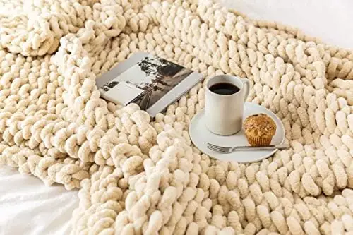 SAMIAH LUXE Beige White Chunky Cable Knit Blanket Throw 50x60 for Boho Decor,Large Thick Knitted Blanket Yarn Throw for Couch/King/Queen - Image 5