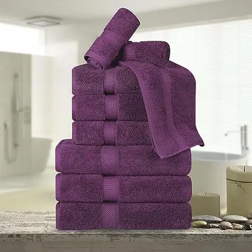 SUPERIOR Egyptian Cotton 9-Piece Towel Set, Includes 3 Bath, 3 Hand, 3 Face Towel/Washcloth, Ultra Soft Luxury Towels, Thick Plush Essentials, Guest Bath, Spa, Hotel Bathroom, Plum - Image 2