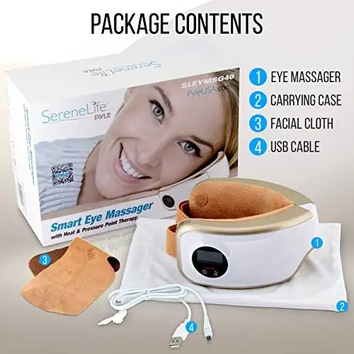 SereneLife Smart Eye Massager with Heat and Compression, Vibration, Music, Wireless Heated Mask for Migraines and Stress Therapy (Legacy Gold) - Image 7