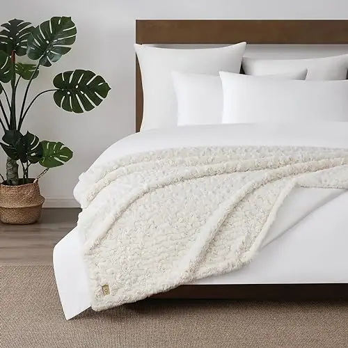 UGG 25517 Amanda Reversible Throw Blanket Flannel Plush Warm Cuddly Cozy Furry Luxurious Soft Blankets for Couch or Bed, 70 x 50-inch, Snow - Image 6