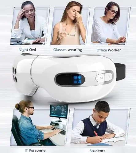 Huhubol Eye Massager with Heat and Cooling Relax Eye Strain Dry Eyes, Music Heated Eye Massager Reduce Dark Circles, Eye Bags and Puffiness, Eye Mask Massager Improve Sleeping Best Gifts(White) - Image 8