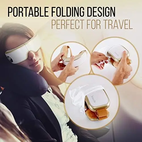 SereneLife Smart Eye Massager with Heat and Compression, Vibration, Music, Wireless Heated Mask for Migraines and Stress Therapy (Legacy Gold) - Image 4