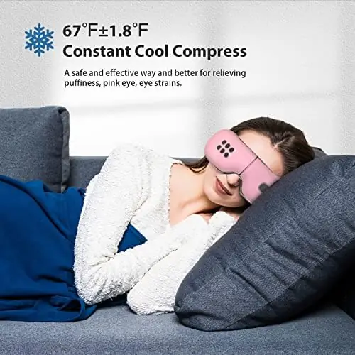 fmlave Eye Massager with Heat and Cooling for Migraines, Dry Eyes, Dark Circles, Rechargeable Bluetooth Music Heated Eye Mask Massager Improve Sleeping - Christmas Gifts for Women and Men (Pink) - Image 2