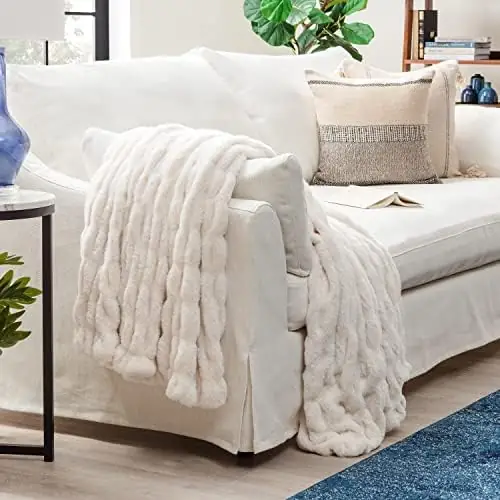 Chanasya Premium Ruched Faux Fur Throw Blanket - Luxurious, Soft Reversible Mink Blanket - 108" x 86” (King Size) - Cloud - Image 8