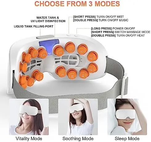 TMOMT Heated Mist Eye Massager for Migraines, with Heat, Compression, Bluetooth, Acupoint Massager Mask Eye Care Device for Relax Eye Strain, Dark Circles, Dry Eyes, Birthday Gift for Women/Men - Image 5