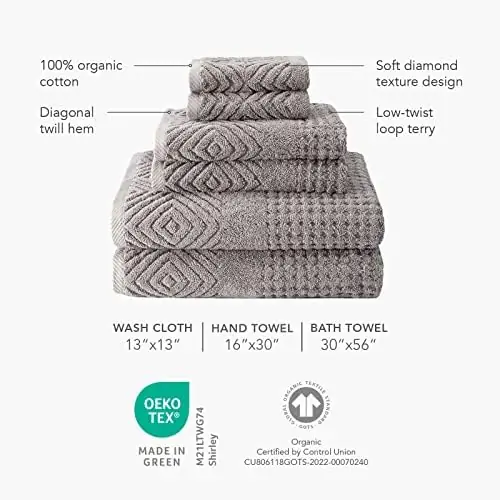 Texere 100% Organic Cotton Diamond Jacquard 700 GSM Luxury Bath Towel Sets - Ultra Soft and Absorbent Hotel and Spa Quality (Diamond, Bright White, 4 Bath Towels) - Image 4
