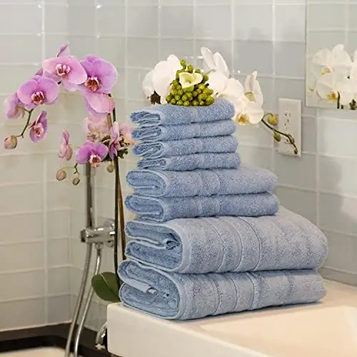Mosobam 700 GSM Luxury 8pc Large Oversized Bathroom Set, Allure Blue, 2 Bath Towels 30X58 2 Hand Towels 16X30 4 Face Washcloths (Wash Cloth) 13X13, Turkish Towel Sets, Viscose Made from Bamboo - Image 2