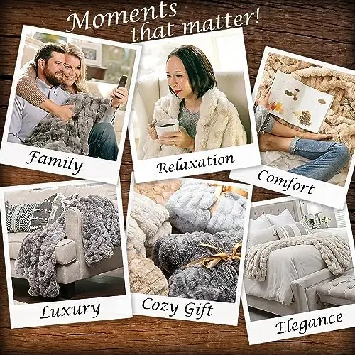 Chanasya Premium Ruched Faux Fur Throw Blanket - Luxurious, Soft Reversible Mink Blanket - 108" x 86” (King Size) - Cloud - Image 4