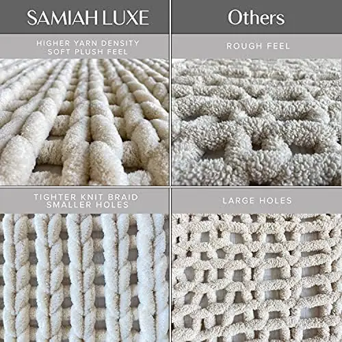SAMIAH LUXE Beige White Chunky Cable Knit Blanket Throw 50x60 for Boho Decor,Large Thick Knitted Blanket Yarn Throw for Couch/King/Queen - Image 3
