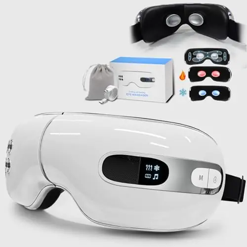 BOQUBOO Eye Massager with Heat and Cooling for Migraines, Reducing Dry Eyes, Puffy Eyes and Eyestrain - Heated Eye Massager Mask Massage Eyes and Temples for Relaxation - Ideal Gift for Women and Men