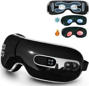 fmlave Eye Massager with Heat and Cooling for Migraines, Dry Eyes, Dark Circles, Rechargeable Bluetooth Music Heated Eye Mask Massager Improve Sleeping - Christmas Gifts for Women and Men (White)