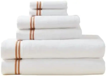 MALEK Luxury Cotton Towel Set - 700 GSM, 100% Cotton, Decorative Bathroom Towel Set, 2 Bath Towels, Hand Towels & Wash Cloths - Highly Durable, Soft & Absorbent - White with Double Camel Stripe