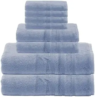 Mosobam 700 GSM Luxury 8pc Large Oversized Bathroom Set, Allure Blue, 2 Bath Towels 30X58 2 Hand Towels 16X30 4 Face Washcloths (Wash Cloth) 13X13, Turkish Towel Sets, Viscose Made from Bamboo