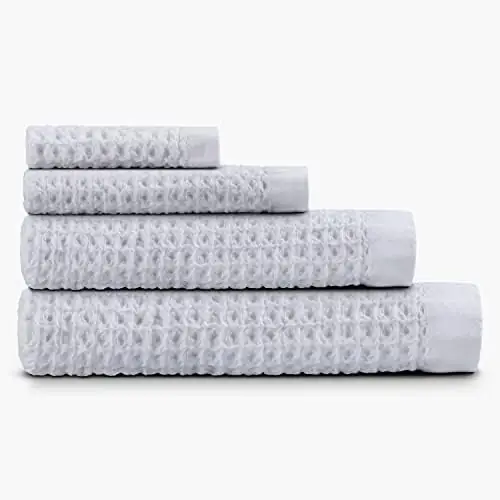 ONSEN Complete Bath Towel Set - Waffle Weave 100% Supima Cotton Towel - Lusciously Soft, Durable, Fast Absorbing Waffle Towel Bath Towel, White