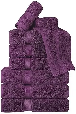 SUPERIOR Egyptian Cotton 9-Piece Towel Set, Includes 3 Bath, 3 Hand, 3 Face Towel/Washcloth, Ultra Soft Luxury Towels, Thick Plush Essentials, Guest Bath, Spa, Hotel Bathroom, Plum