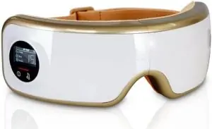 SereneLife Smart Eye Massager with Heat and Compression, Vibration, Music, Wireless Heated Mask for Migraines and Stress Therapy (Legacy Gold)